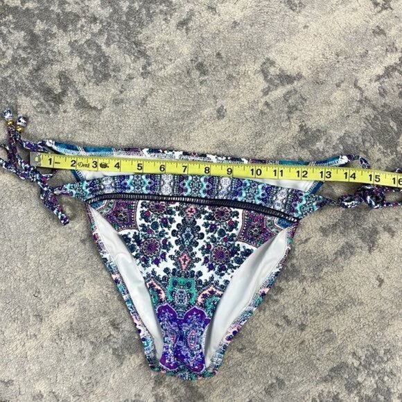 New Nanette Lepore Paros Bikini Bottom Side Ties Damask Print Blue Purple Sz L - Picture 9 of 10